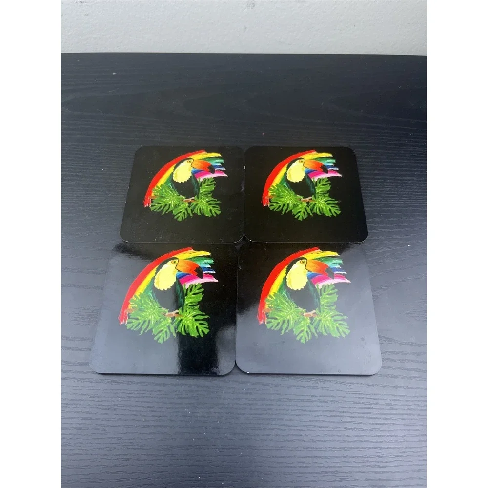 Toucan Coasters Set of 4 Black Rainbow Tropical‎ Bird Drink Coasters
